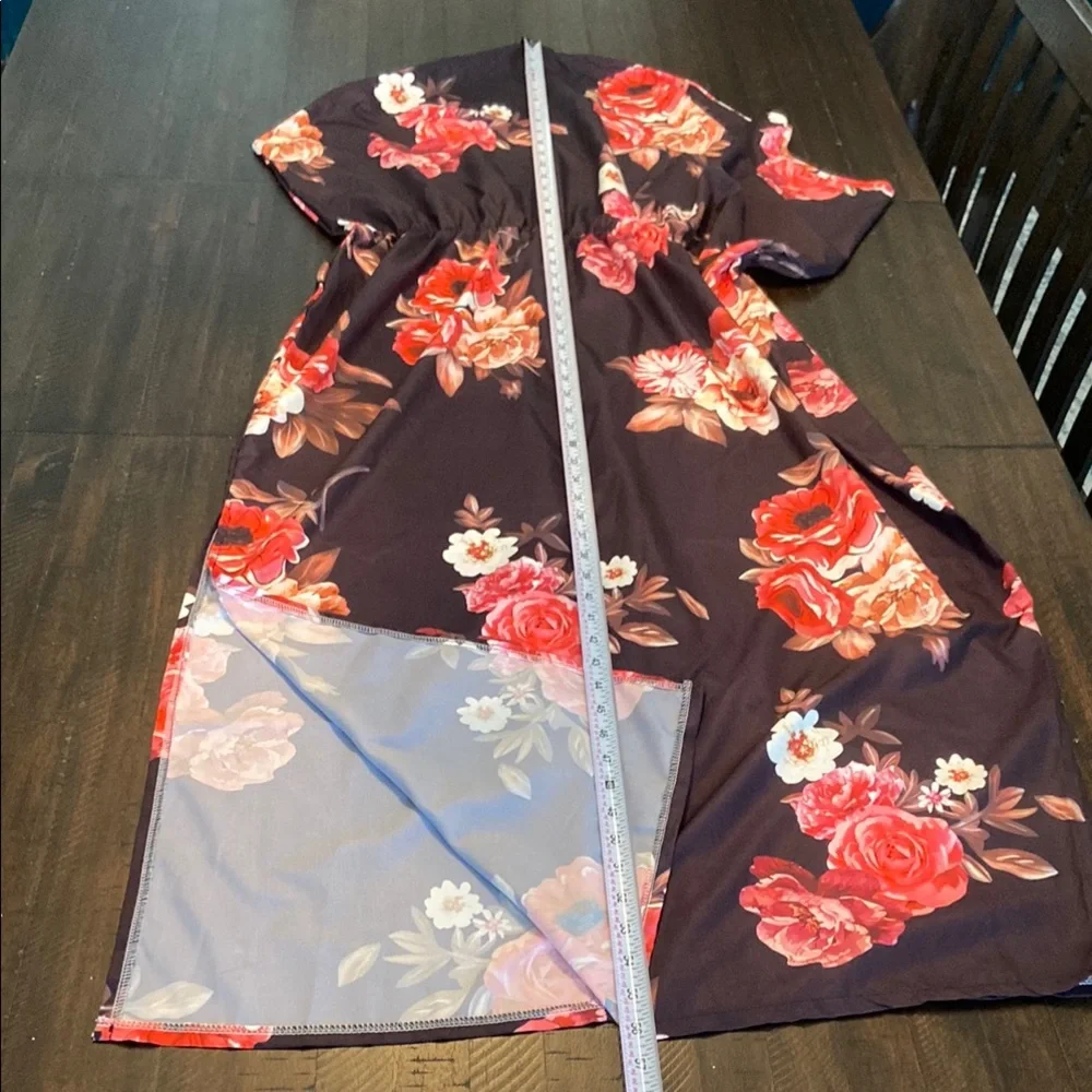 Black Floral Print Off-Shoulder Dress with split hem (slit), size M. New - Picture 4 of 11